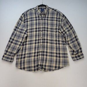 Towncraft Flannel Shirt Mens XL Blue Plaid Button Down‎ Long Sleeve Cotton